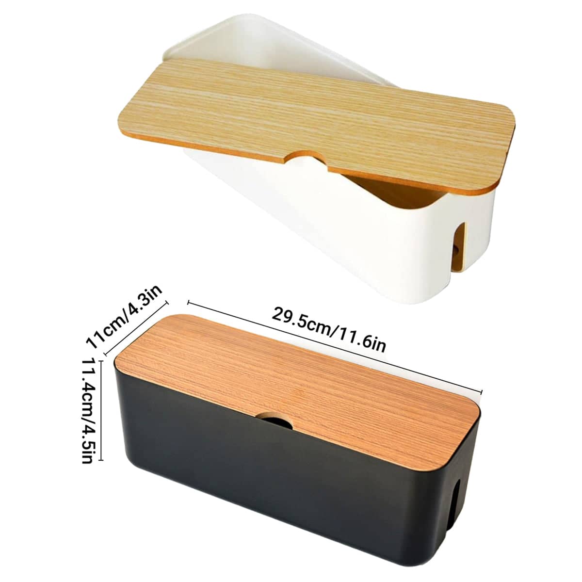 Cable Organiser Box for Power Strips and Sockets, Wood Look Lid - White - view 4