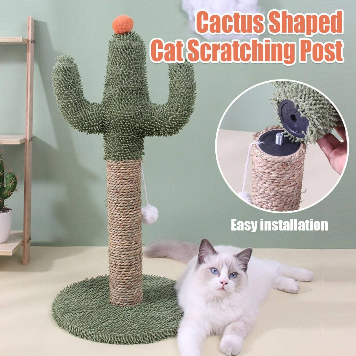 Cactus Cat Scratching Post Climbing Frame with Hanging Ball Toy for Cats and Kittens