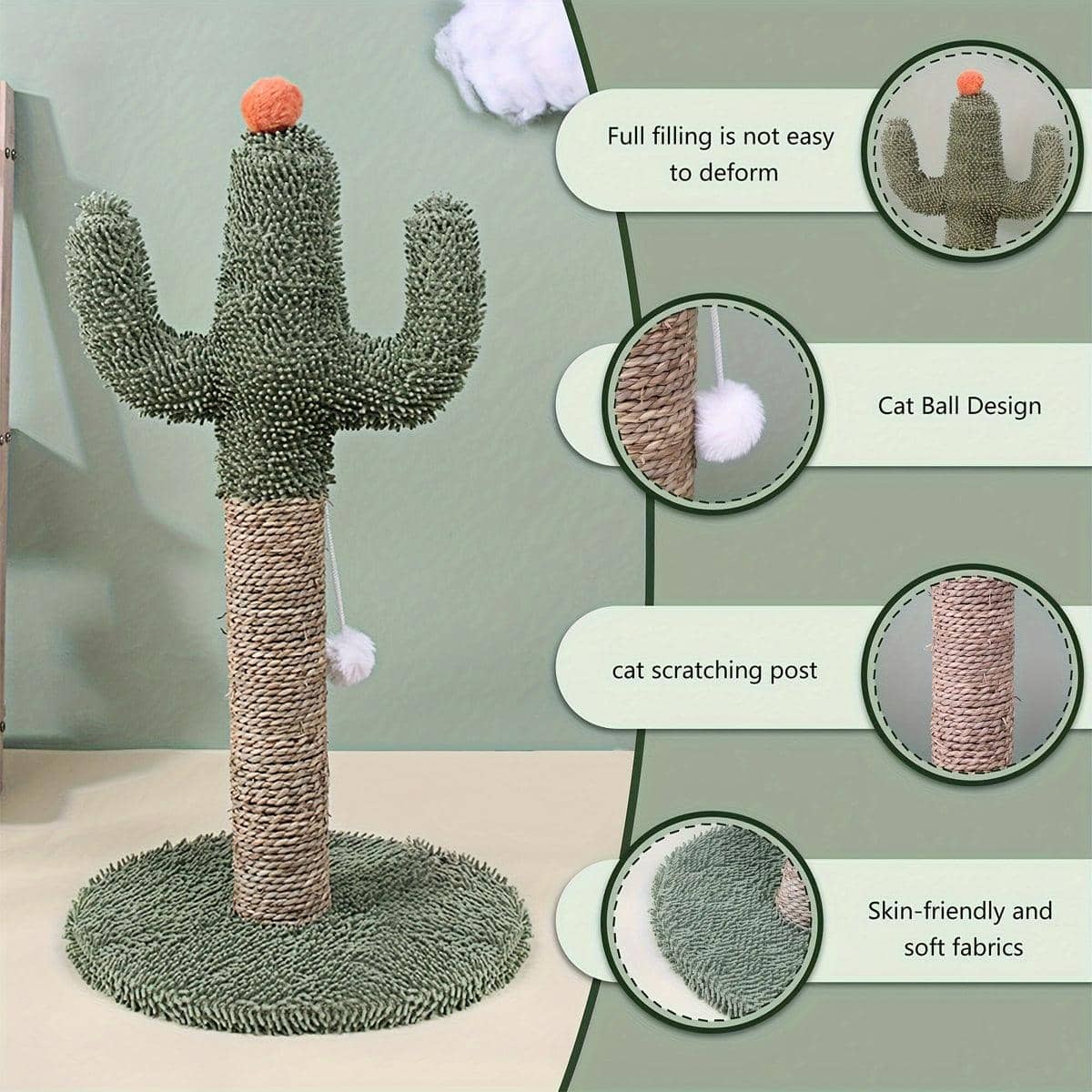 Cactus Cat Scratching Post Climbing Frame with Hanging Ball Toy for Cats and Kittens - view 5