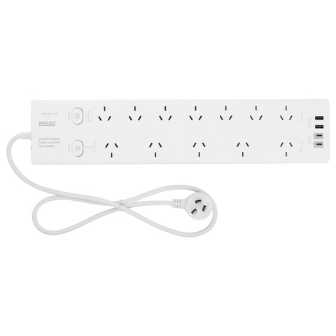 Arlec 12 Outlet Surge Protected Powerboard with PD20W USB Charging 1.8m White PB12-PDKS