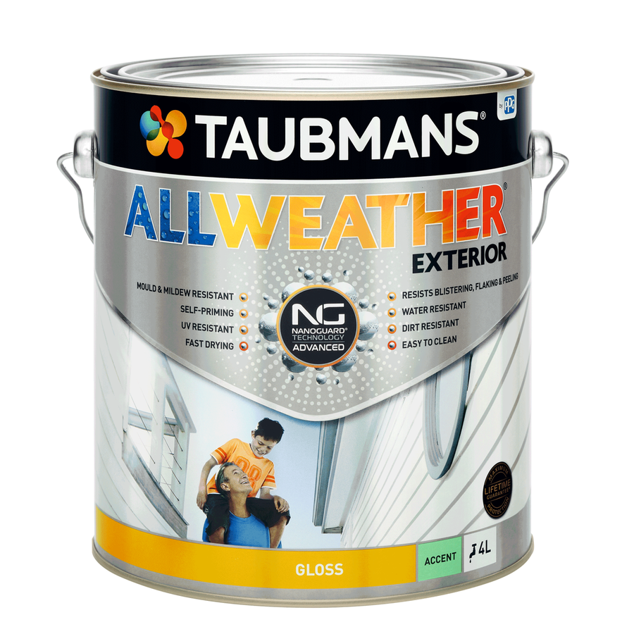Taubmans 4L Accent Gloss All Weather Exterior Paint - Water Based - White - Mould Resistant - SuperSaverAU - view 1