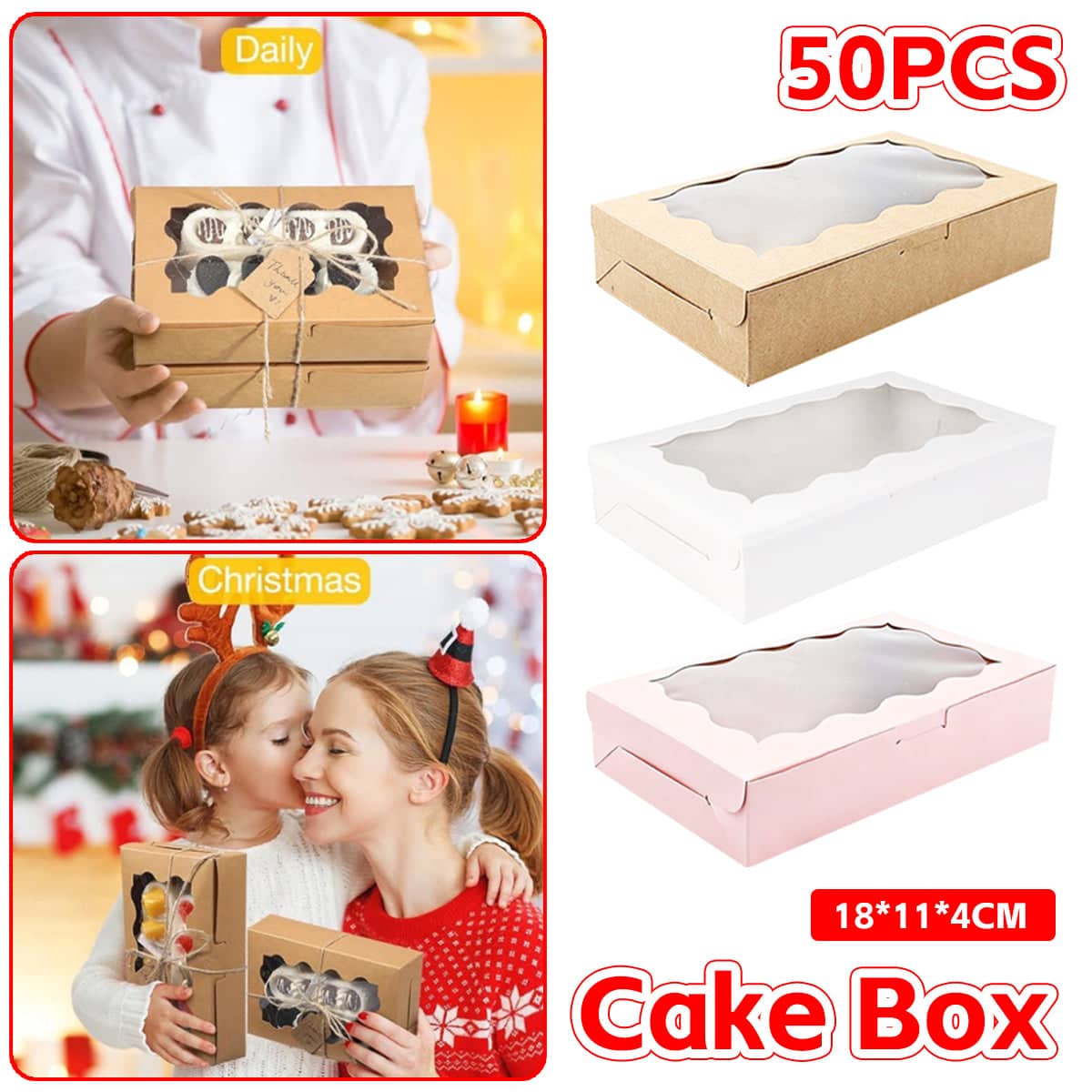 Cake Boxes with Clear Window, Food-Grade Paper, Pack of 50 - White - view 2
