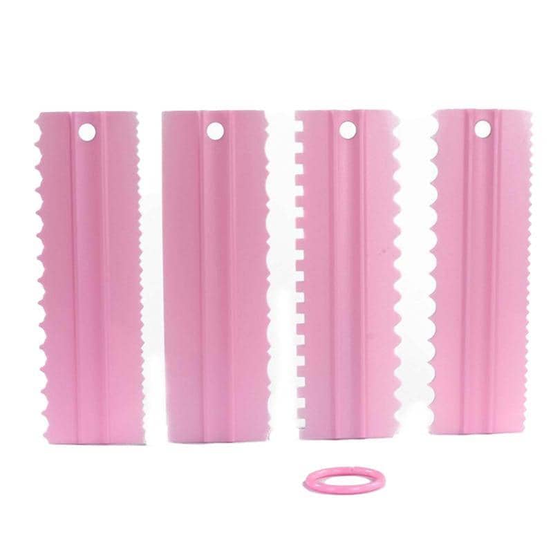 Cake Decorating Scraper Set with Icing Smoother and Frosting Comb, Set of 4 - Pink