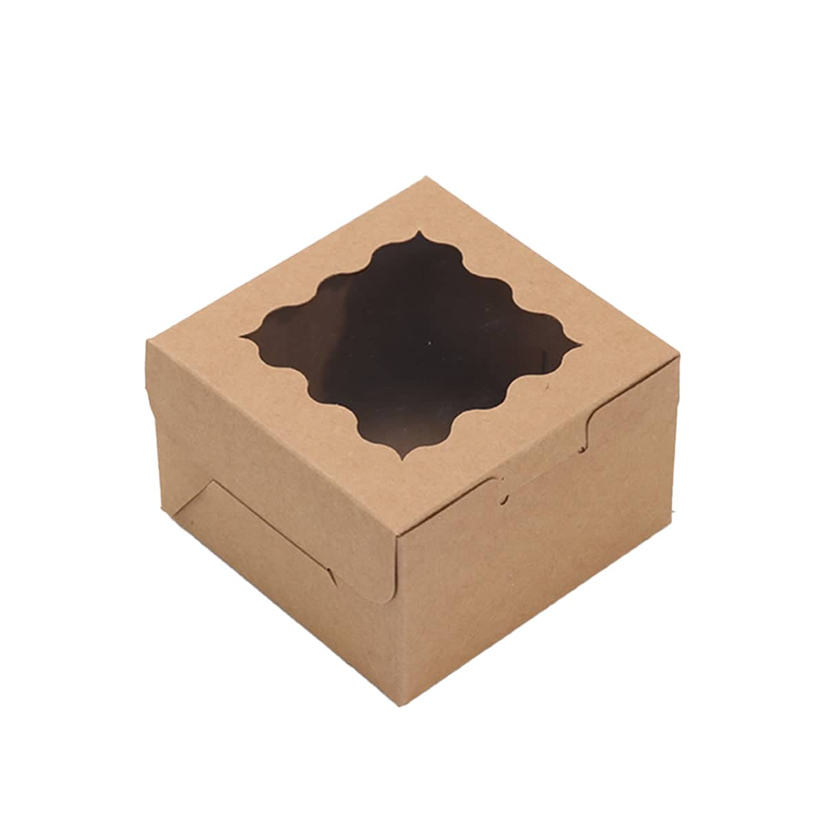 Cake Packaging Boxes with Window, 10.2 x 10.2 x 6.7 cm, Pack of 50 - Khaki
