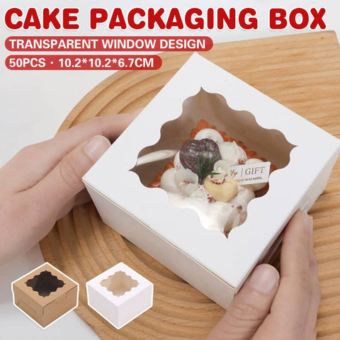 Cake Packaging Boxes with Window, 10.2 x 10.2 x 6.7 cm, Pack of 50 - Khaki - view 2