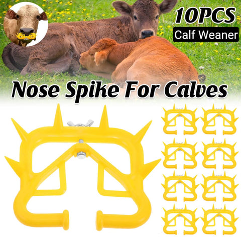 Calf Weaning Nose Rings, Pack of 10 Yellow Livestock Tool with Spikes