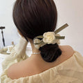 Camellia Bow Scrunchie Hair Tie - Cream with White Flower - view 5