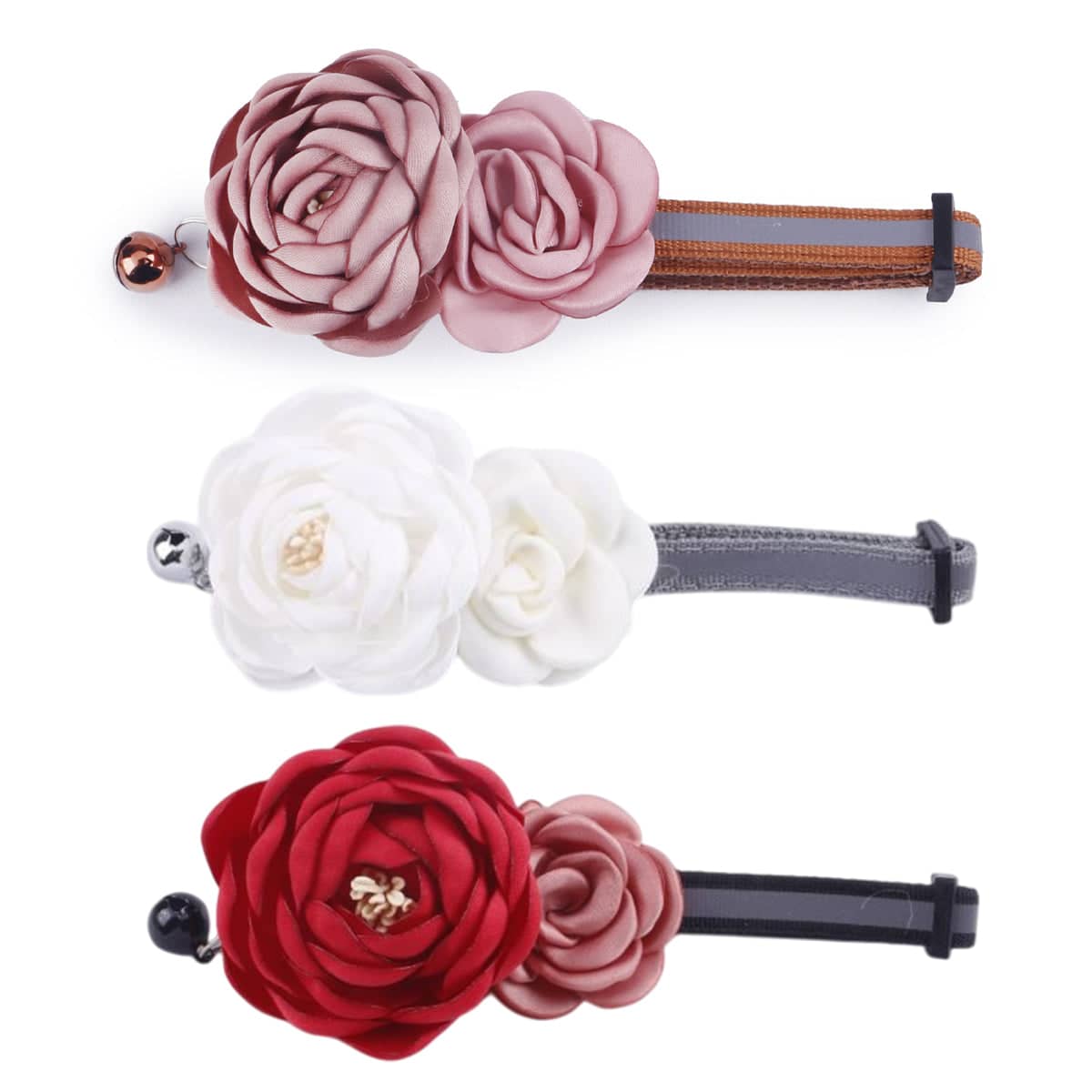 Camellia Flower Pet Collar with Bell, Adjustable - White - view 3
