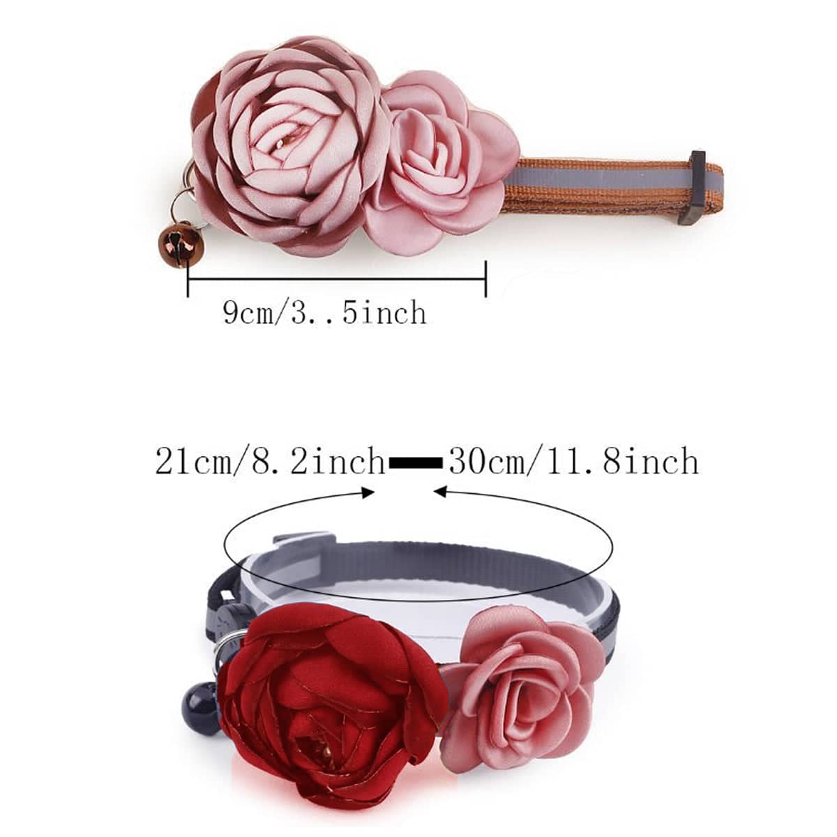 Camellia Flower Pet Collar with Bell, Adjustable - White - view 4