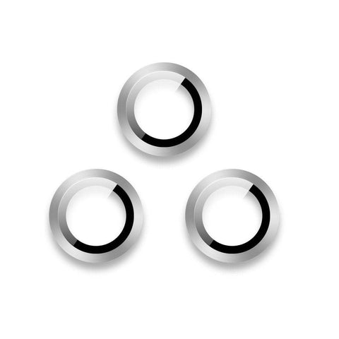 Camera Lens Protector Metal Ring Tempered Glass for iPhone 15 Pro and 15 Pro Max - Silver, Pack of 3