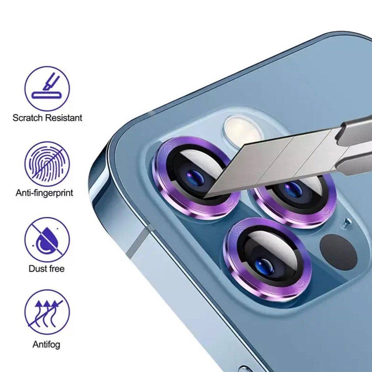 Camera Lens Protector Metal Ring Tempered Glass for iPhone 15 Pro and 15 Pro Max - Silver, Pack of 3 - view 4