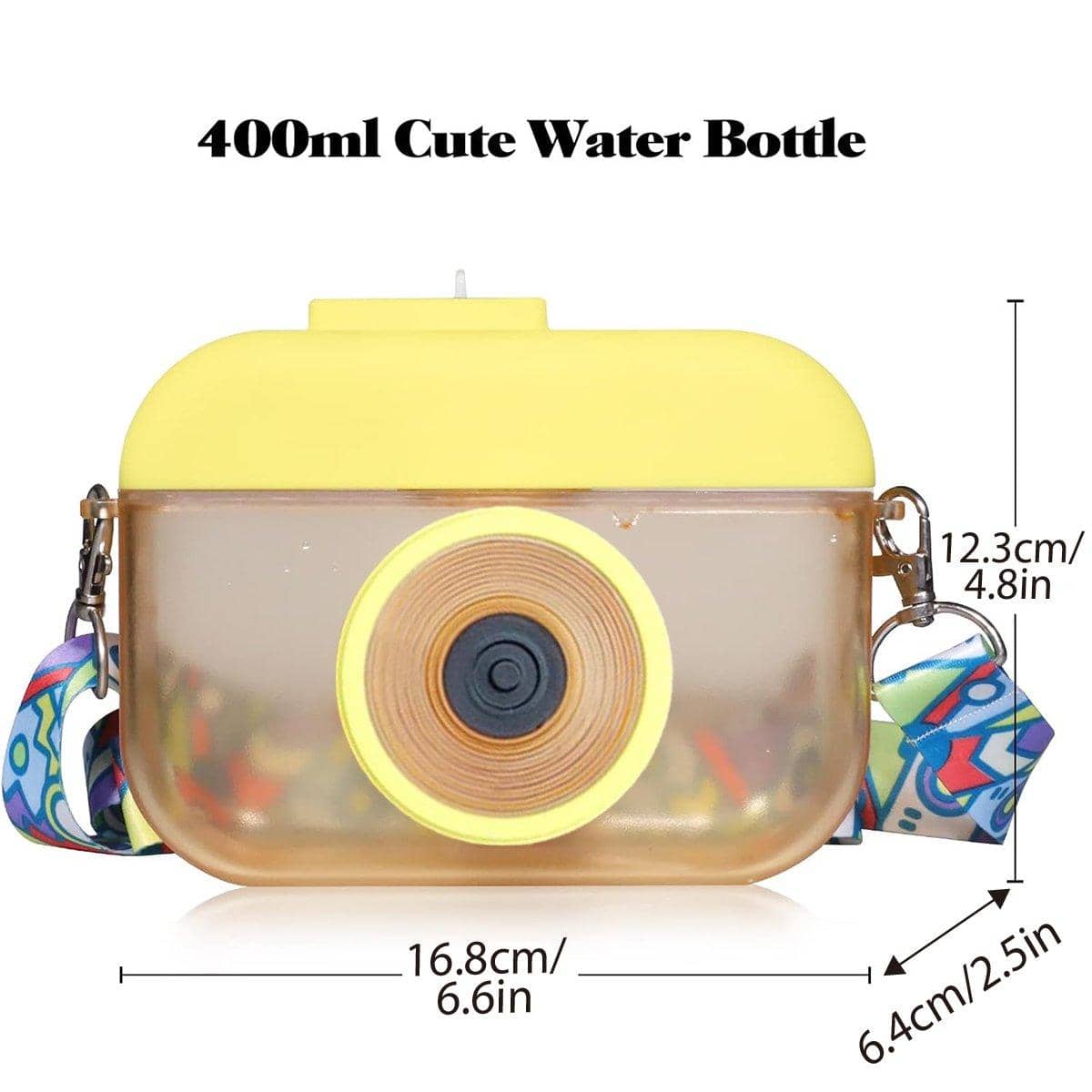 Camera Shaped Straw Cup with Strap, Leak-Proof 400 ml - Yellow - view 3