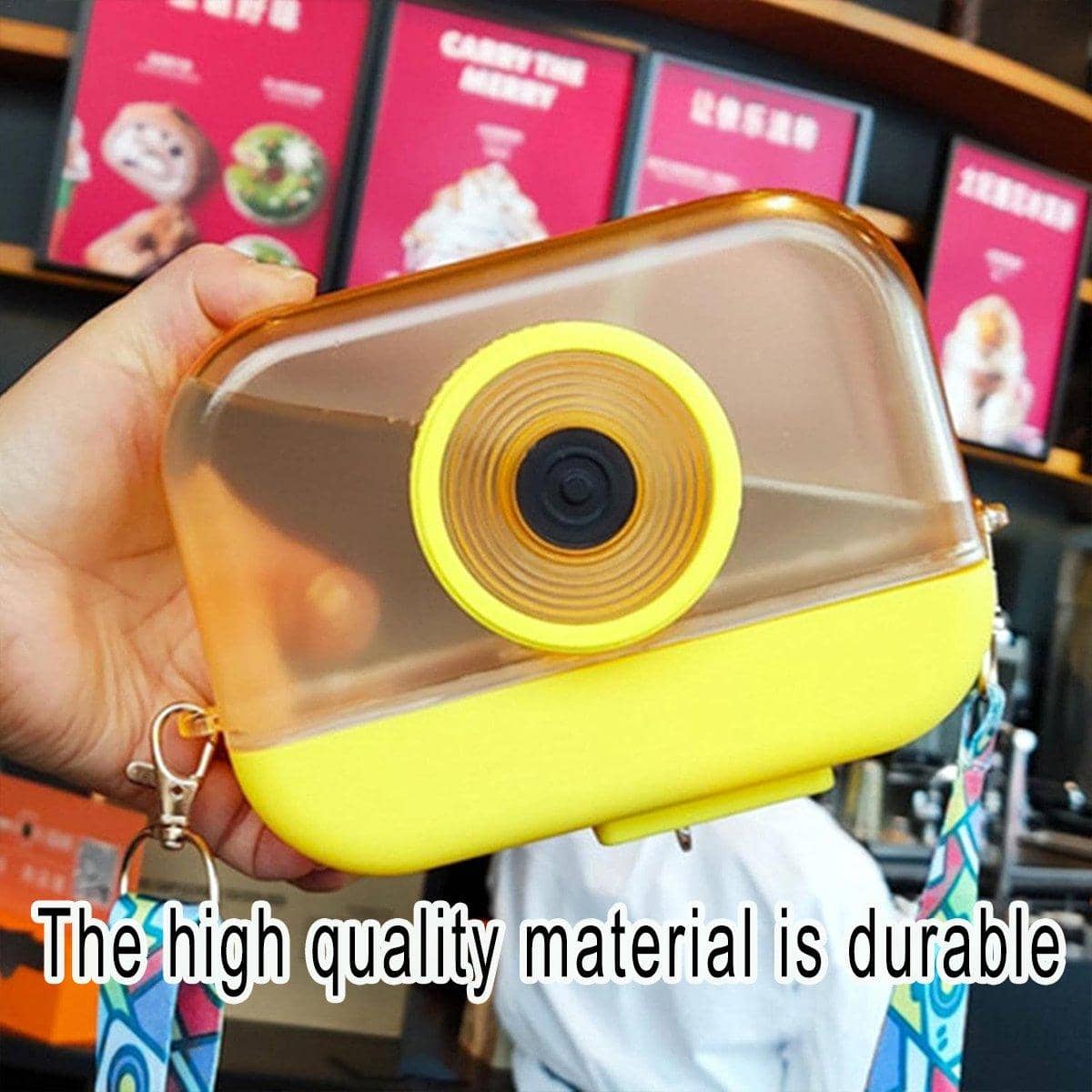 Camera Shaped Straw Cup with Strap, Leak-Proof 400 ml - Yellow - view 5