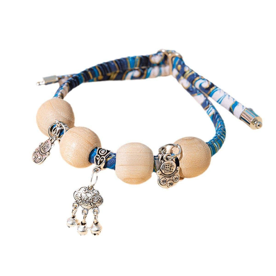 Camphor Wood Bead Pet Collar with Bell - Blue, Longevity Lock