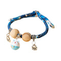 Camphor Wood Bead Pet Collar with Bell - Blue, Lucky Cat