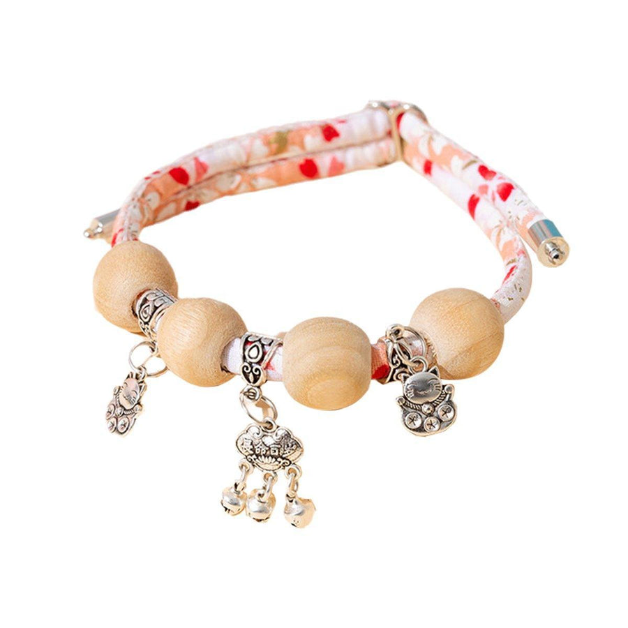 Camphor Wood Bead Pet Collar with Bell - Pink, Longevity Lock