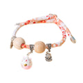 Camphor Wood Bead Pet Collar with Bell - Pink, Lucky Cat