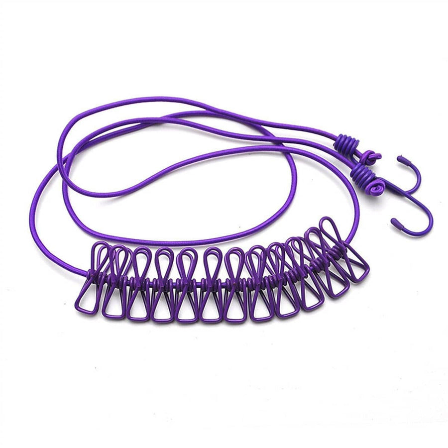 Camping Clothesline with 12 Clips Portable Travel Washing Line - Purple