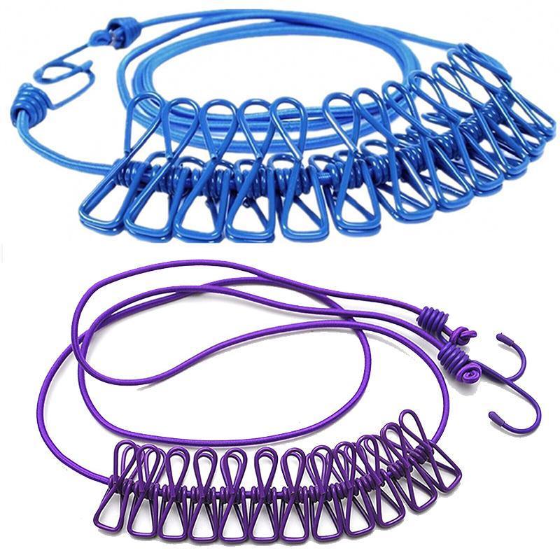 Camping Clothesline with 12 Clips Portable Travel Washing Line - Purple - view 3