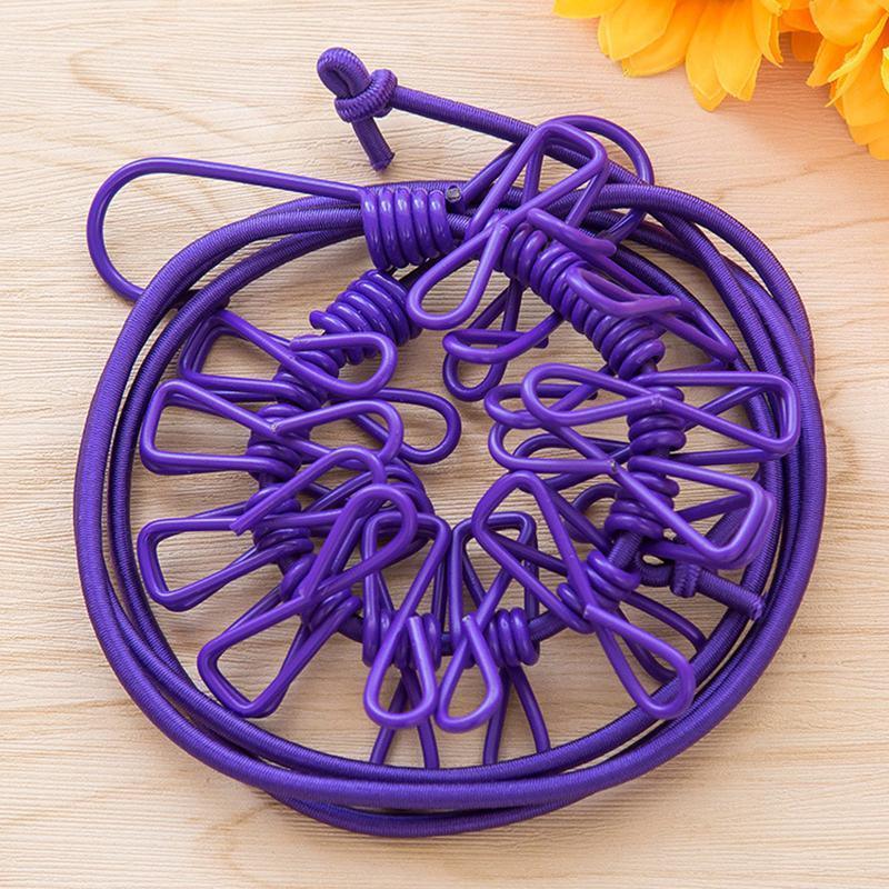 Camping Clothesline with 12 Clips Portable Travel Washing Line - Purple - view 5