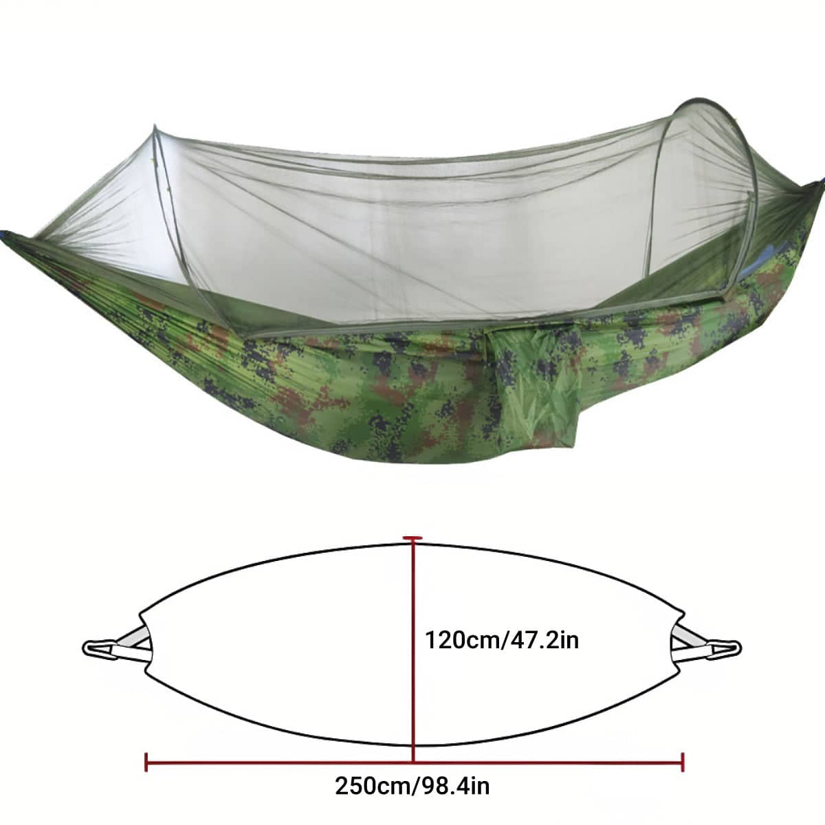 Camping Hammock with Mosquito Net and Pop up Setup for Travel - Army Green - view 4