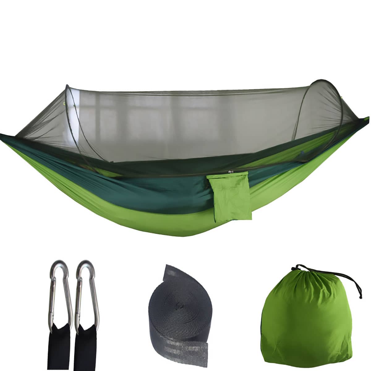 Camping Hammock with Mosquito Net and Pop up Setup for Travel - Green