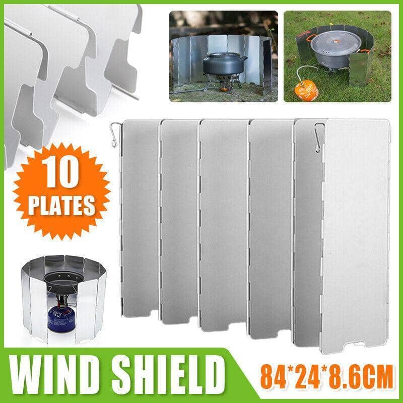 Camping Stove Windshield, Folding Aluminium, 10 Panels, 24 x 84 cm