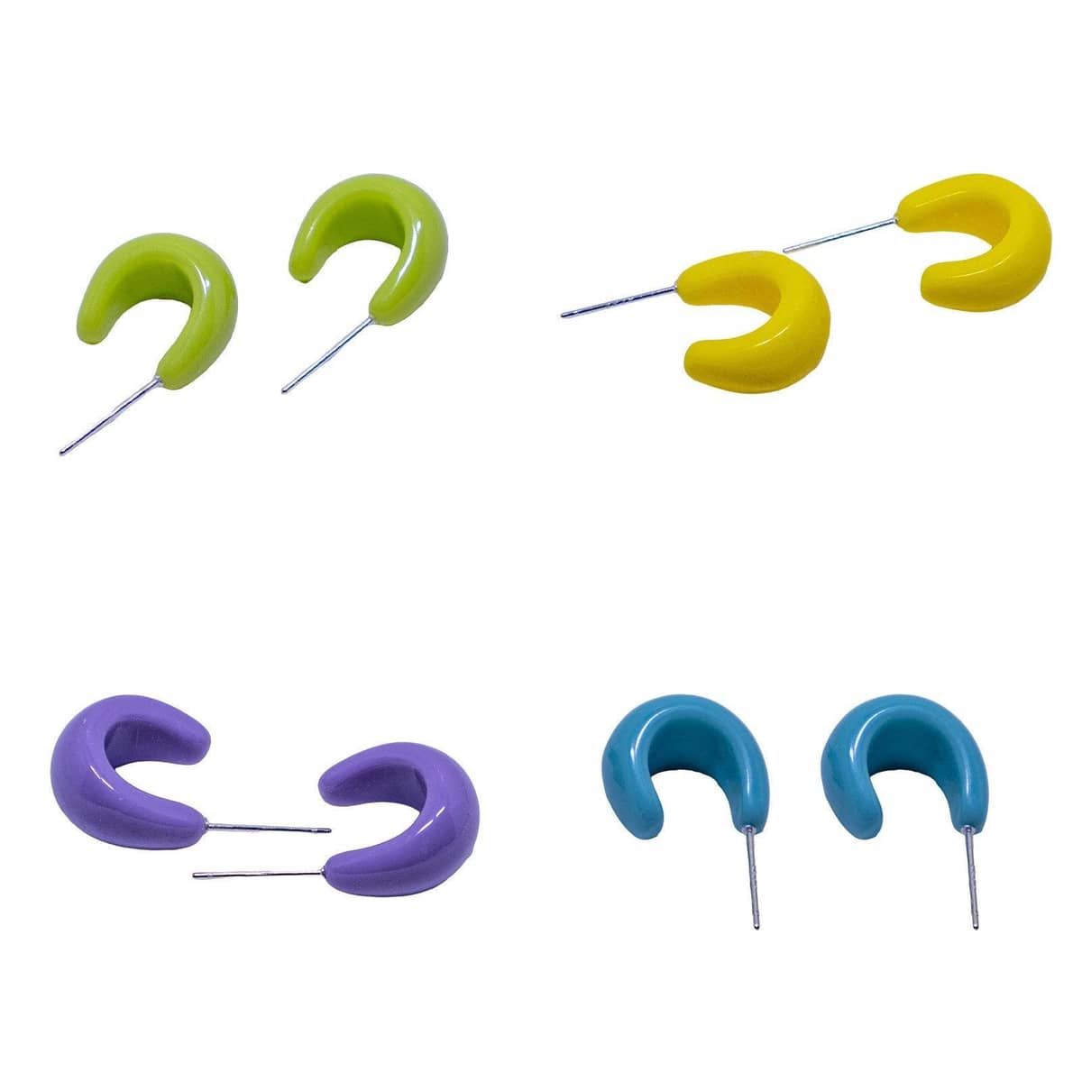 Candy Colour C Shape Stud Earrings, Minimalist Resin Jewellery - Lime Green - view 3