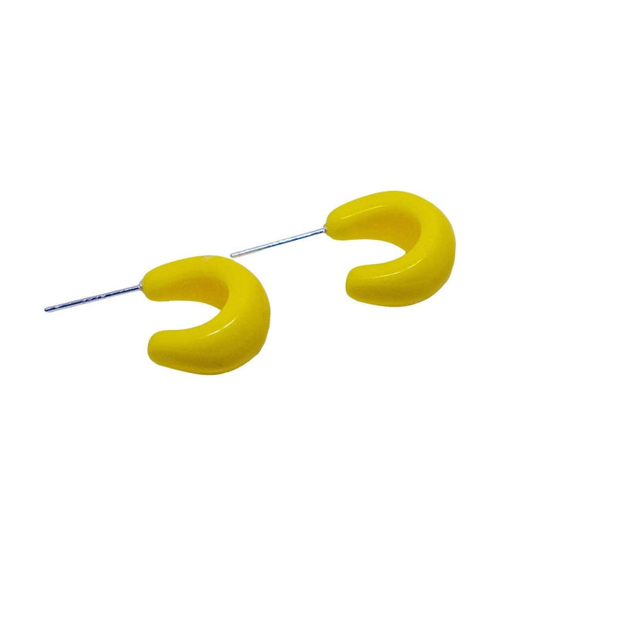 Candy Colour C Shape Stud Earrings, Minimalist Resin Jewellery - Yellow