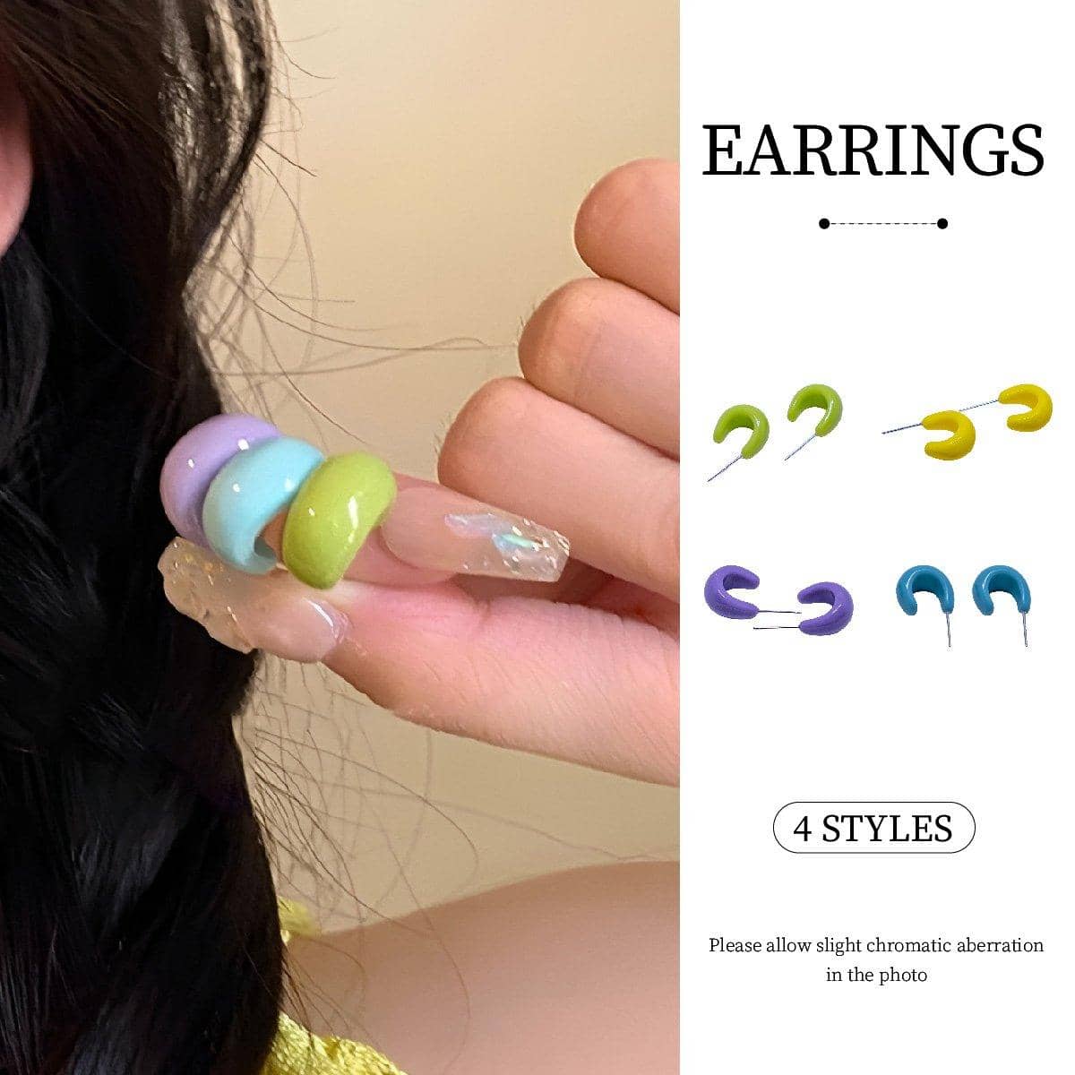 Candy Colour C Shape Stud Earrings, Minimalist Resin Jewellery - Yellow - view 2