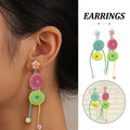 Candy Coloured Button Earrings with Long Tassels, Multicolour