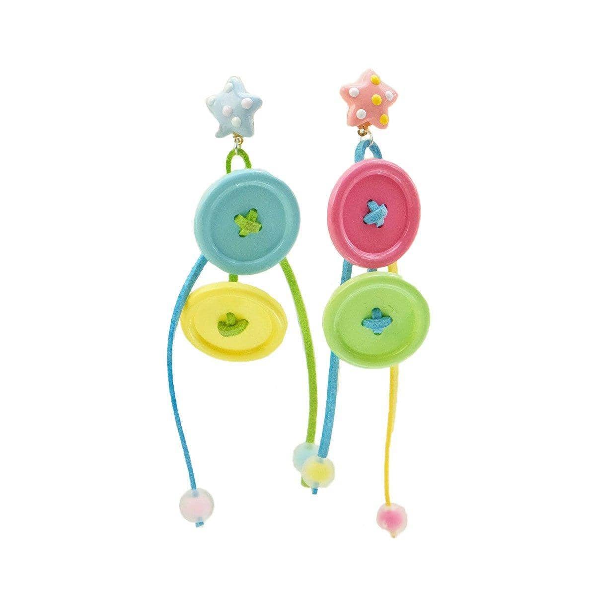 Candy Coloured Button Earrings with Long Tassels, Multicolour - view 2