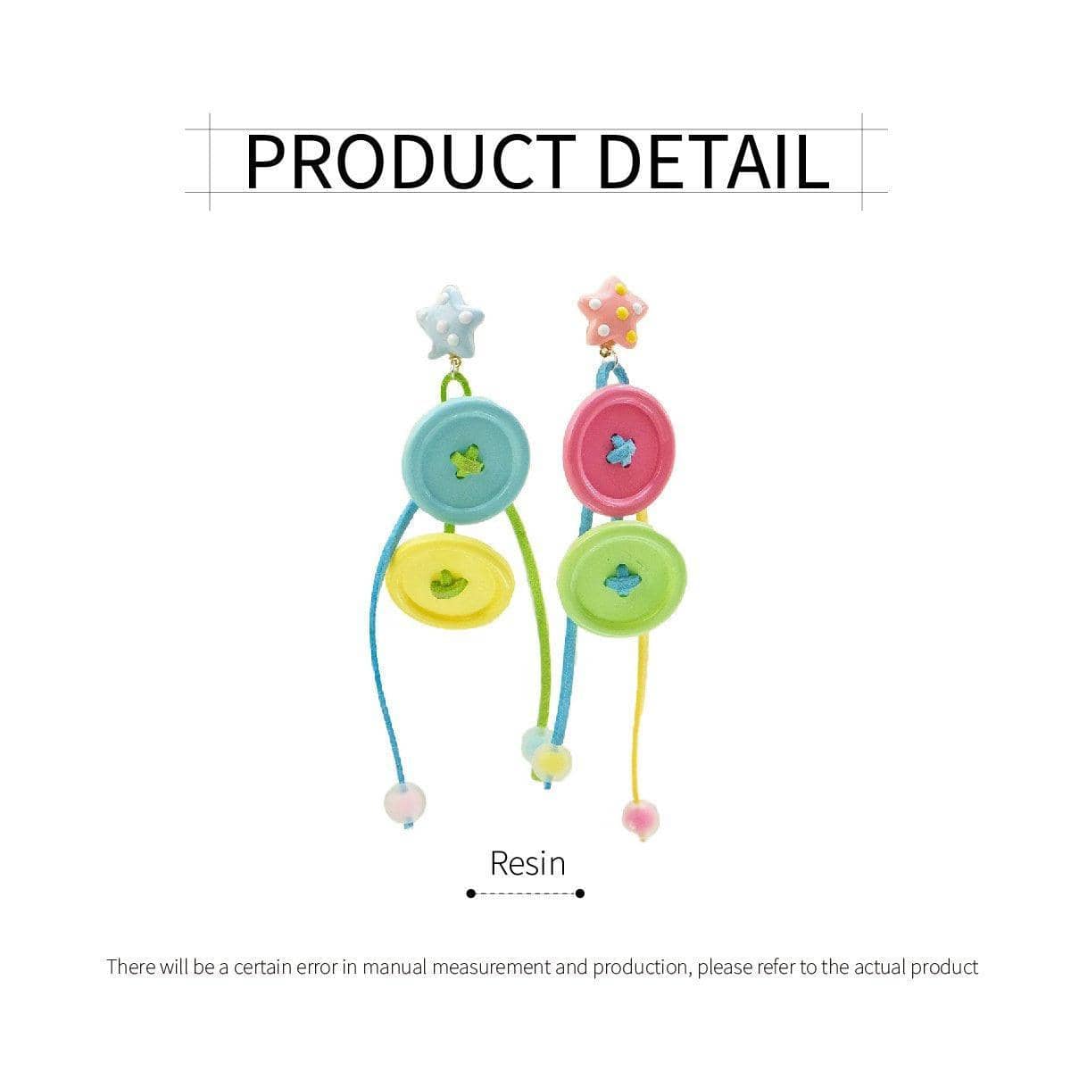Candy Coloured Button Earrings with Long Tassels, Multicolour - view 3