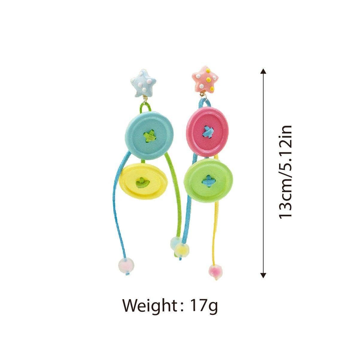 Candy Coloured Button Earrings with Long Tassels, Multicolour - view 4