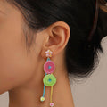 Candy Coloured Button Earrings with Long Tassels, Multicolour - view 5