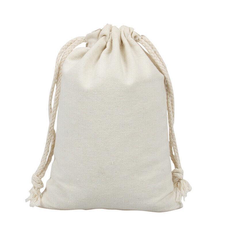 Canvas Cotton Drawstring Bags, Pack of 10 - Beige, 8 x 10 cm - view 3