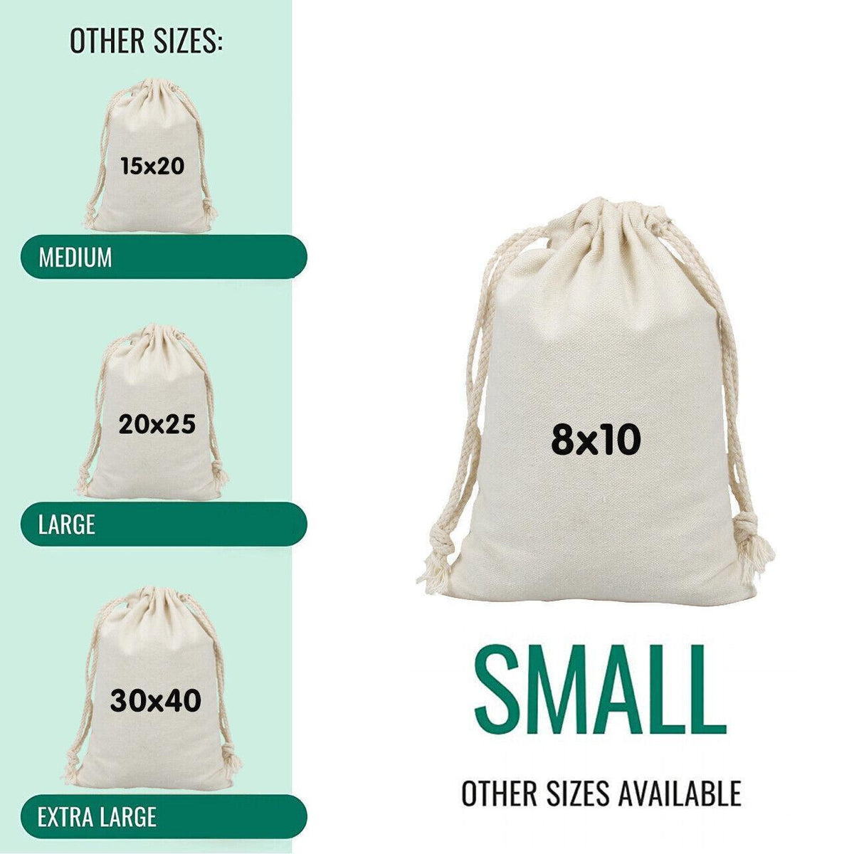 Canvas Cotton Drawstring Bags, Pack of 10 - Beige, 8 x 10 cm - view 4