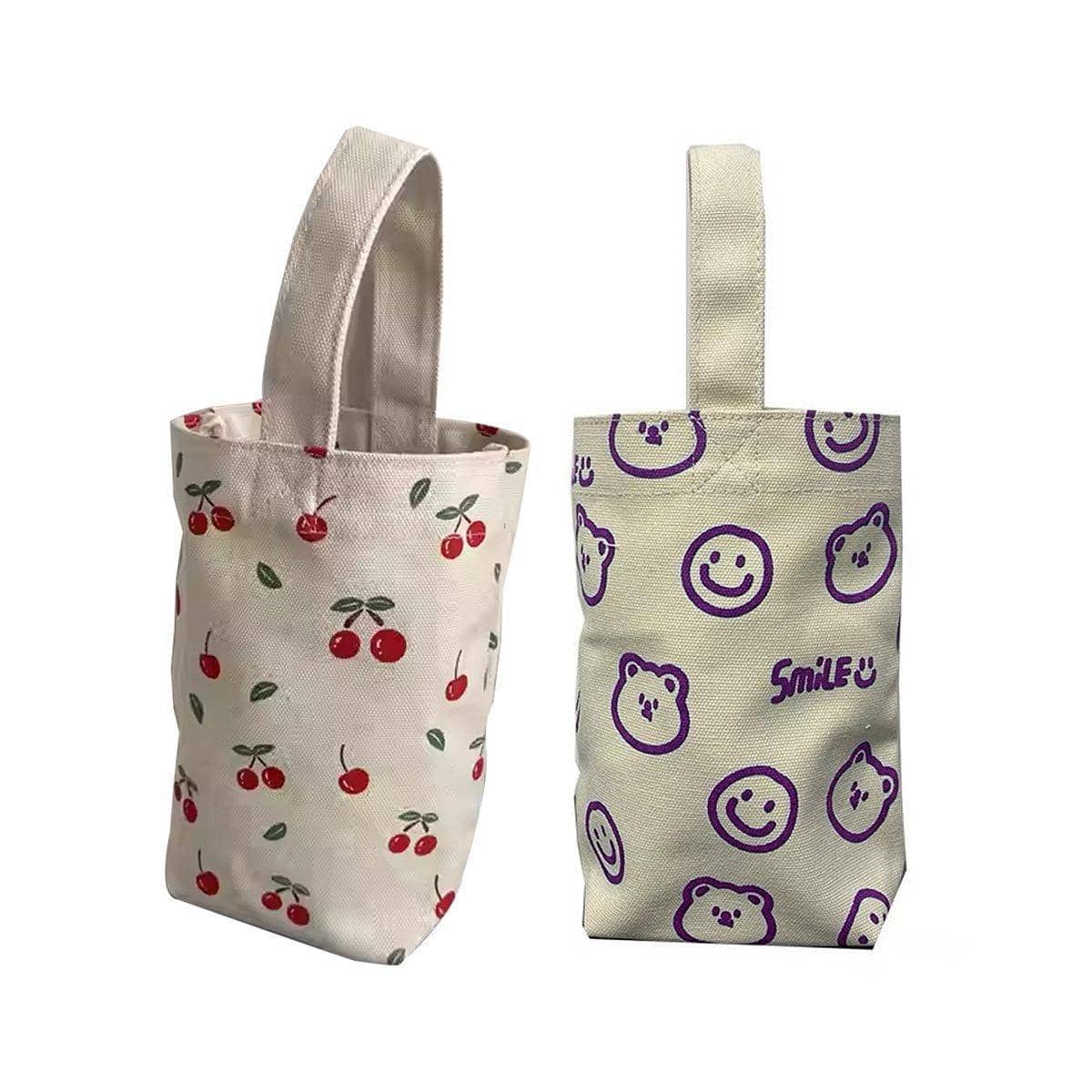 Canvas Cup Bags with Wrist Handle, Set of 2 - Red Cherry Print - view 3