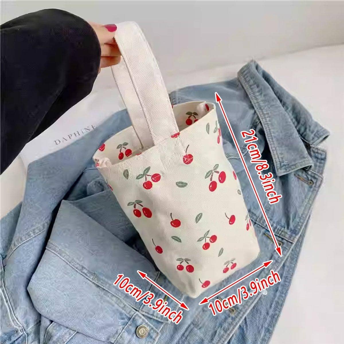 Canvas Cup Bags with Wrist Handle, Set of 2 - Red Cherry Print - view 4
