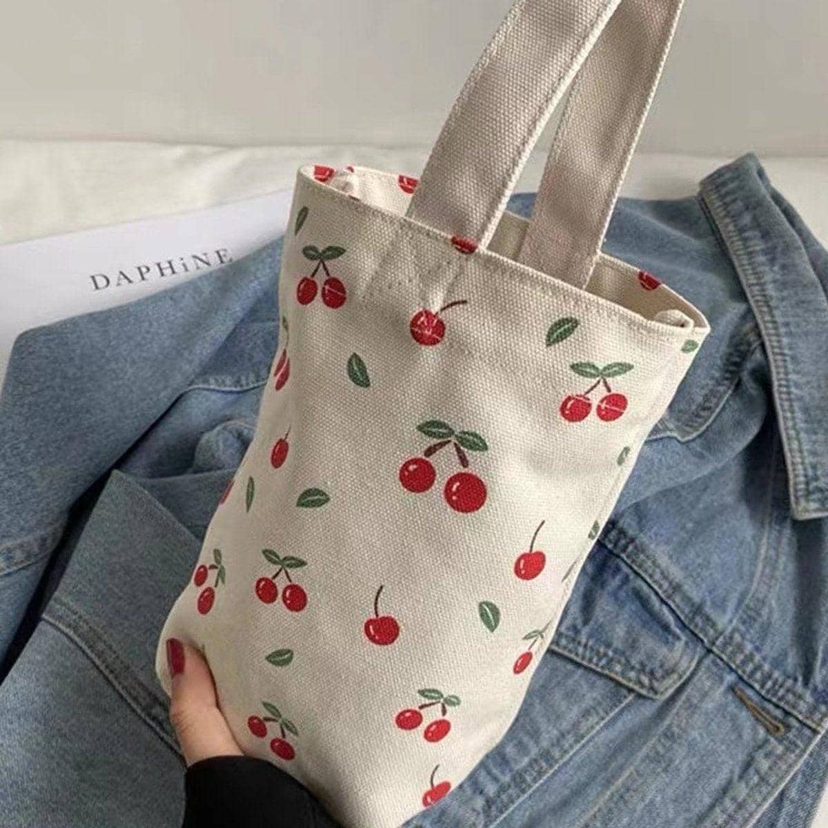 Canvas Cup Bags with Wrist Handle, Set of 2 - Red Cherry Print - view 5
