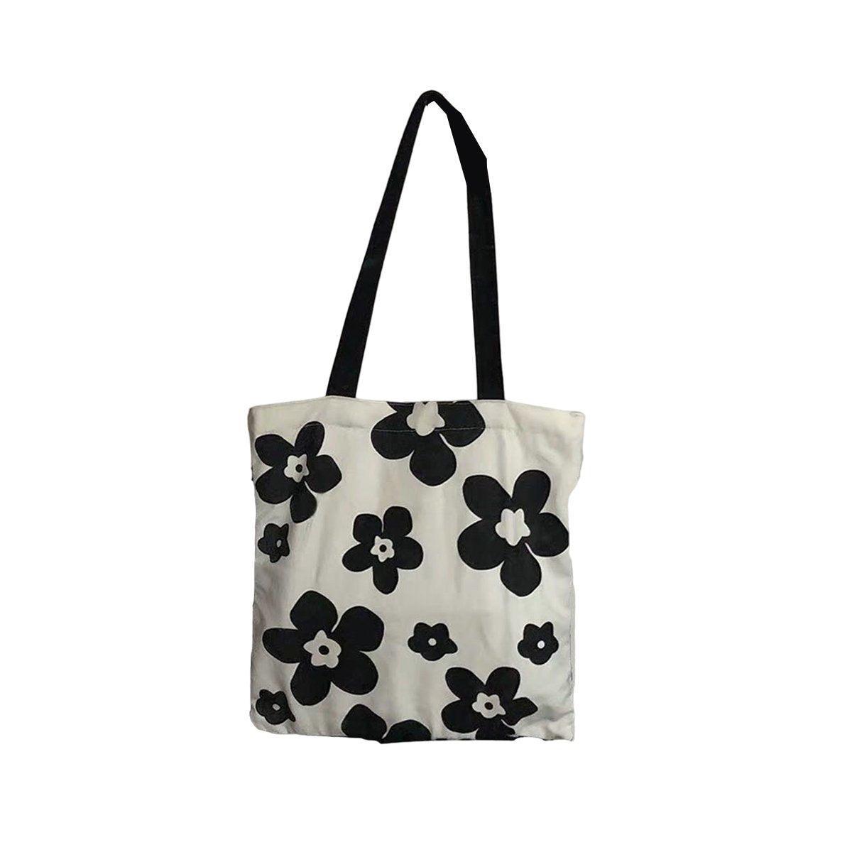 Canvas Shoulder Bag for Study and Shopping - Flower