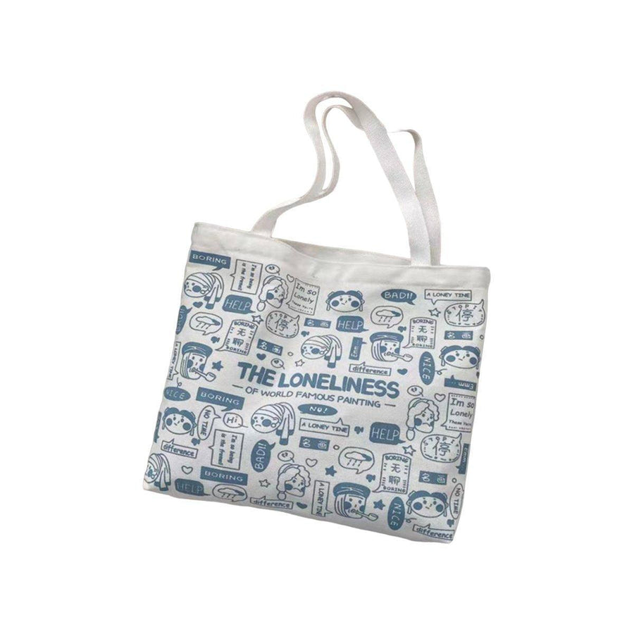 Canvas Shoulder Bag for Study and Shopping - White Newspaper