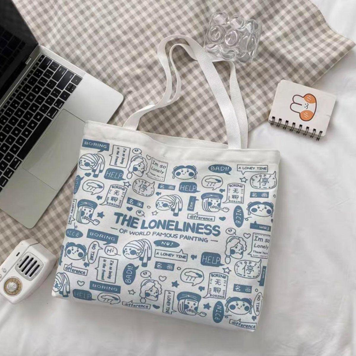 Canvas Shoulder Bag for Study and Shopping - White Newspaper - view 12