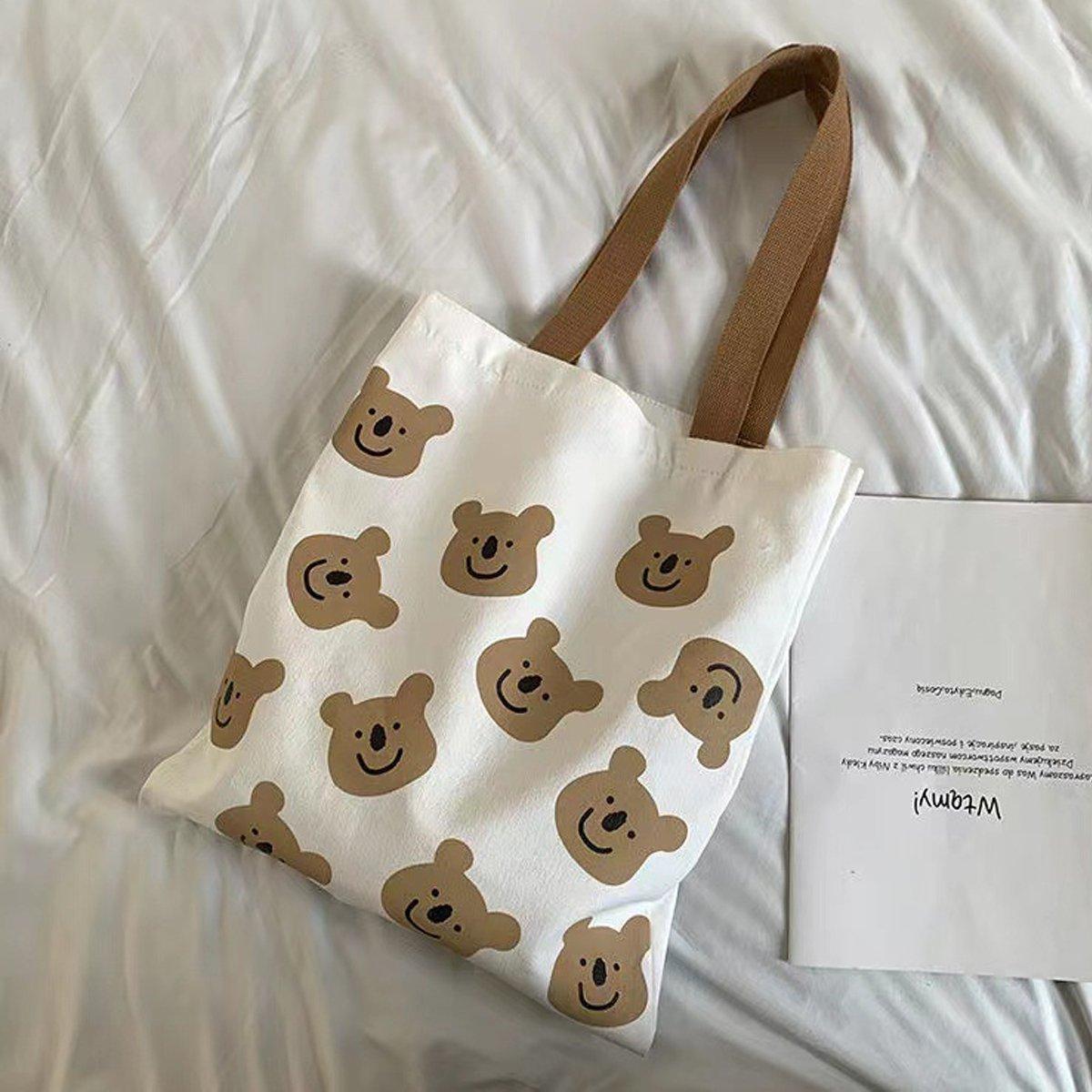 Canvas Shoulder Bag for Study and Shopping - White Smiley Face - view 13