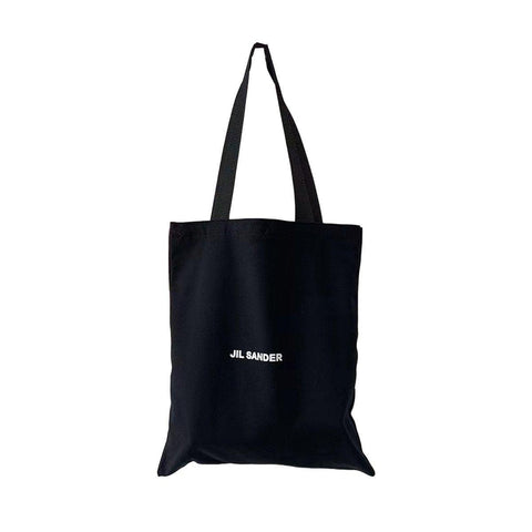 Canvas Shoulder Tote Bag for Women - Black with Small White Lettering