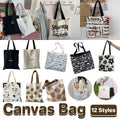 Canvas Shoulder Tote Bag for Women - Black with White Cartoon Doodle Print - view 2