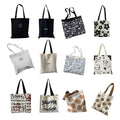 Canvas Shoulder Tote Bag for Women - Black with White Cartoon Doodle Print - view 3