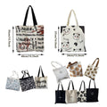 Canvas Shoulder Tote Bag for Women - Black with White Cartoon Doodle Print - view 4