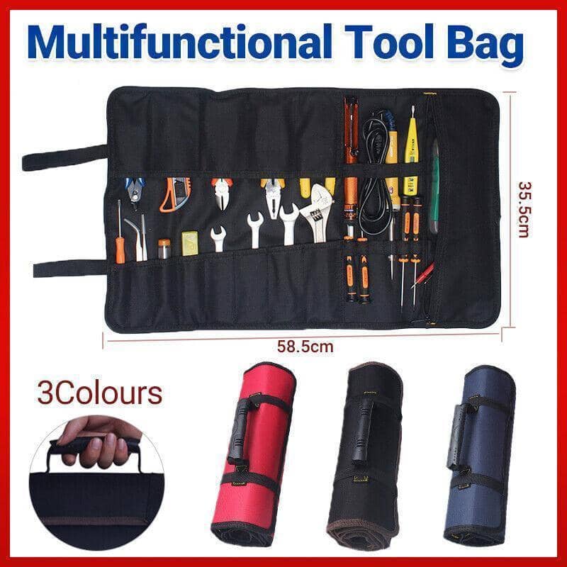 Canvas Tool Roll, 22 Pocket Spanner and Wrench Bag - Red - view 2