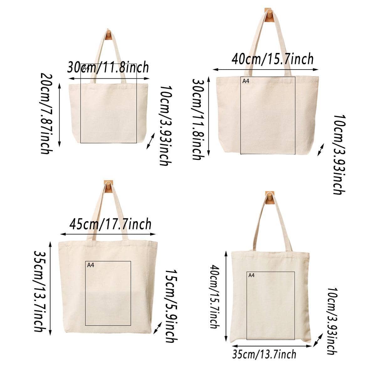 Canvas Tote Bags, Pack of 5 - Natural, 25 x 30 cm - view 5